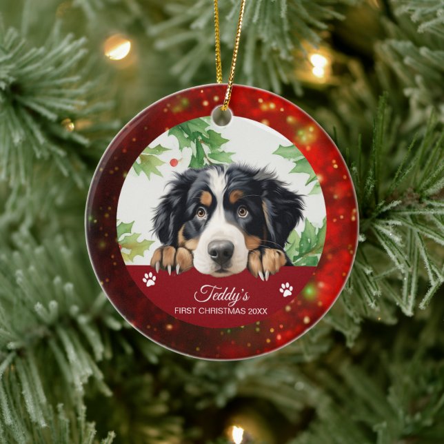 Bernese Mountain Personalised First Christmas Ceramic Ornament (Tree)