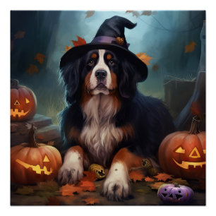 Bernese Mountain Pumpkins Halloween Scary Poster