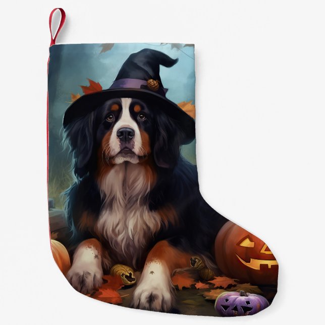Bernese Mountain Pumpkins Halloween Scary Small Christmas Stocking (Front)
