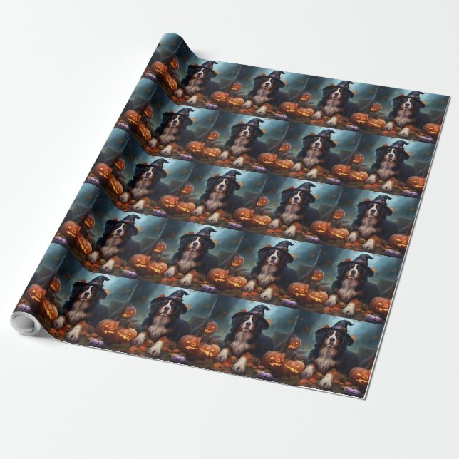 Bernese Mountain Pumpkins Halloween Scary Wrapping Paper (Unrolled)