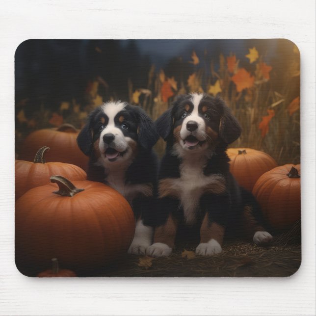 Bernese Mountain Puppy Autumn Delight Pumpkin Mouse Pad (Front)