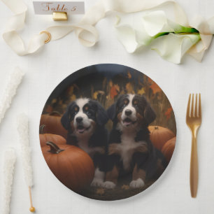 Bernese Mountain Puppy Autumn Delight Pumpkin Paper Plate