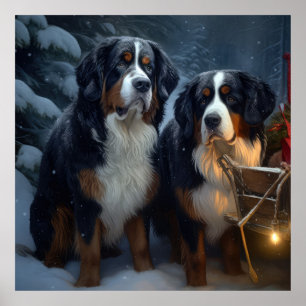 Bernese Mountain Snowy Sleigh Christmas Decor 