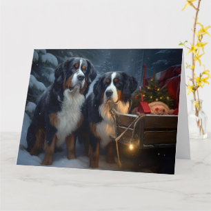 Bernese Mountain Snowy Sleigh Christmas Decor  Card