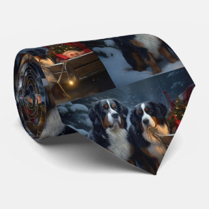 Bernese Mountain Snowy Sleigh Christmas Decor Tie
