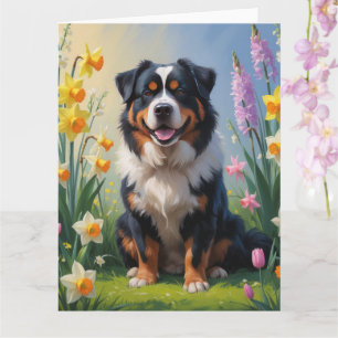 Bernese Mountain Spring Flowers Painting Card
