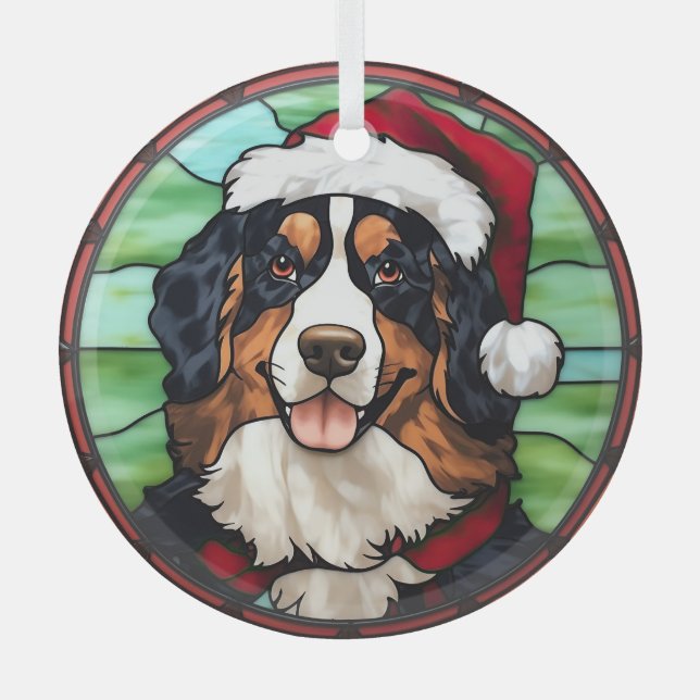 Bernese Mountain Stained Glass Christmas Glass Tree Decoration (Front)