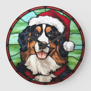 Bernese Mountain Stained Glass Christmas Large Clock