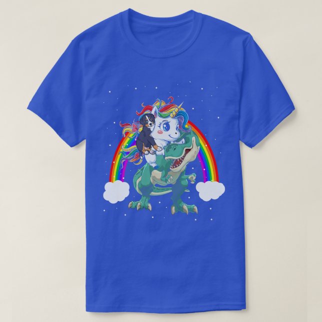Bernese Mountain Unicorn Riding Dinosaur Tre Chris T-Shirt (Design Front)
