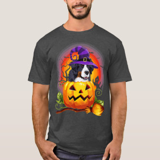 Bernese Mountain Witch Pumpkin Halloween Dog Lover T-Shirt