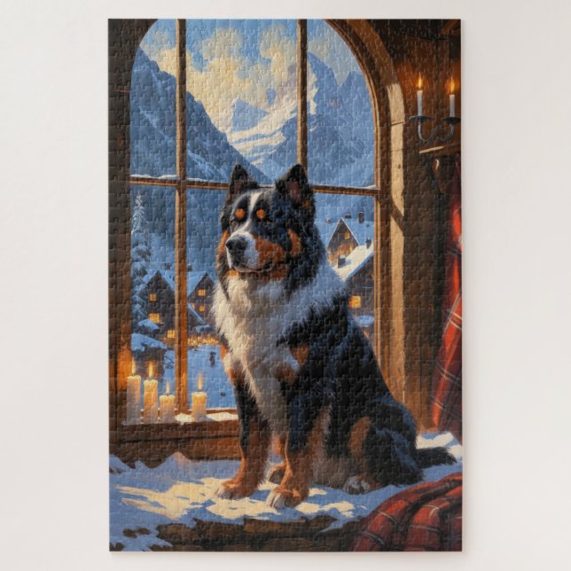 Bernese Mountain With Christmas Lights Holiday  Jigsaw Puzzle (Vertical)