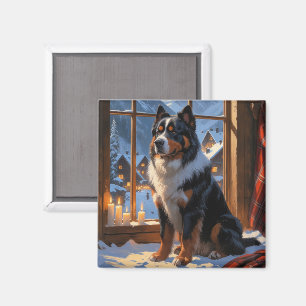 Bernese Mountain With Christmas Lights Holiday Magnet