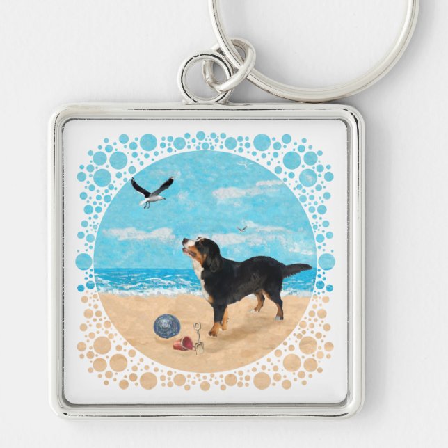 Bernese Mt. Dog at the Beach Key Ring (Front)