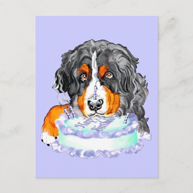 Bernese Mt Dog Cake Face Birthday Postcard (Front)