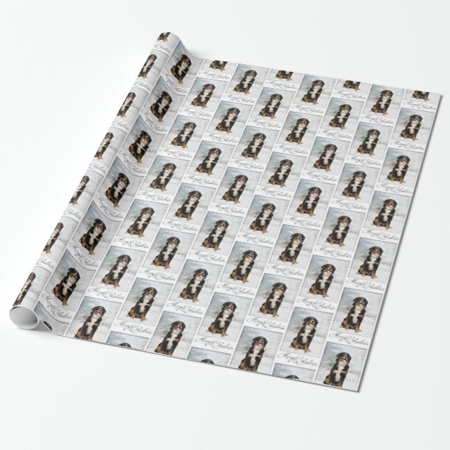 Bernese Mt. Dog Christmas Wrapping Paper (Unrolled)