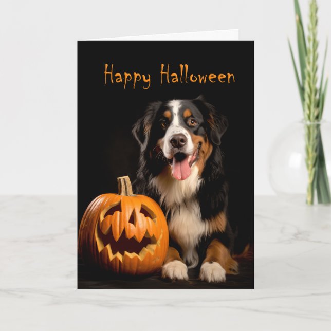 Bernese Mt. Dog Halloween Card (Front)