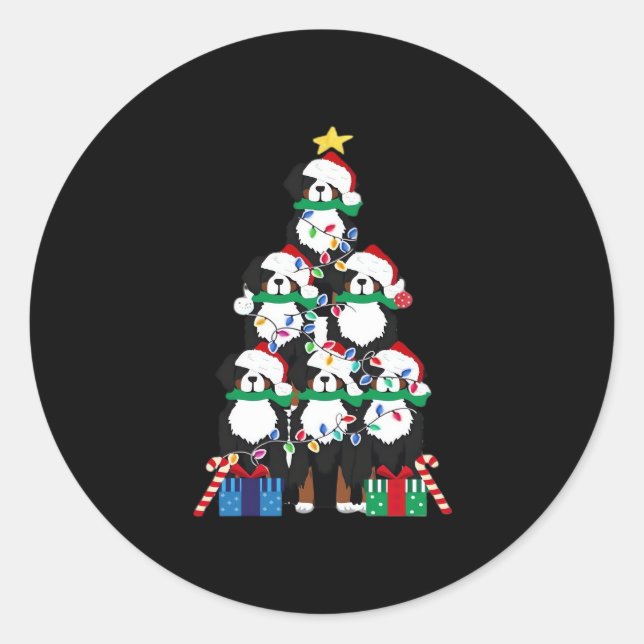 Bernese Mt Dog Puppy Christmas Tree Classic T-Shir Classic Round Sticker (Front)