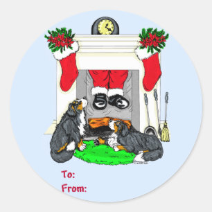 Bernese Mt Dog Santa Drops In Christmas Gift Tags
