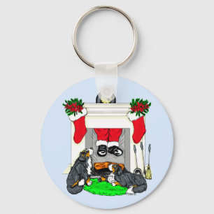 Bernese Mt Dog Santa Drops In Key Ring