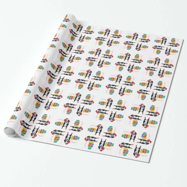 Bernese Mt. Dog Santa's Helper Wrapping Paper (Unrolled)