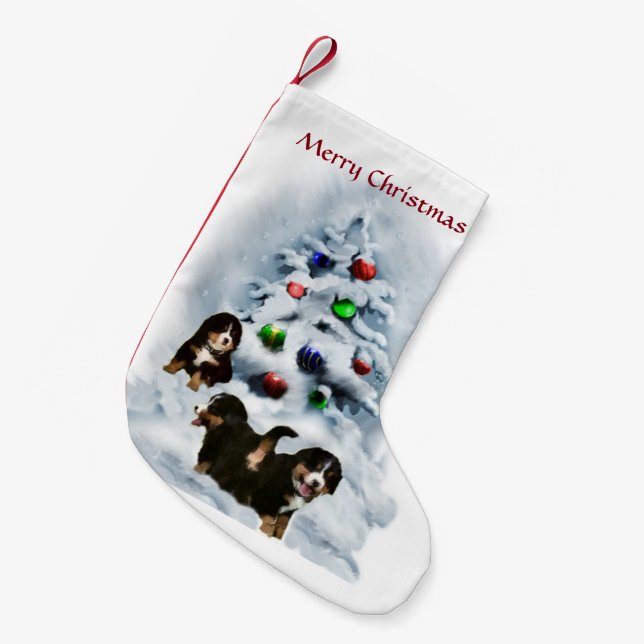 Bernese Mtn Dog Puppies Christmas Small Christmas Stocking (Front (Hanging))