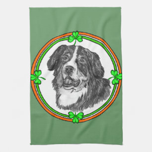 Bernese Mtn Dog St Patricks Tea Towel