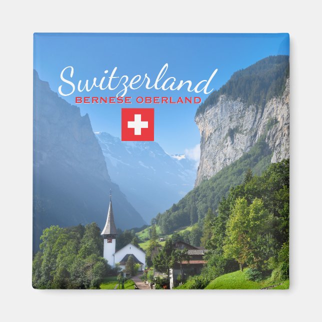 Bernese Oberland landscape, Switzerland with flag Magnet (Front)