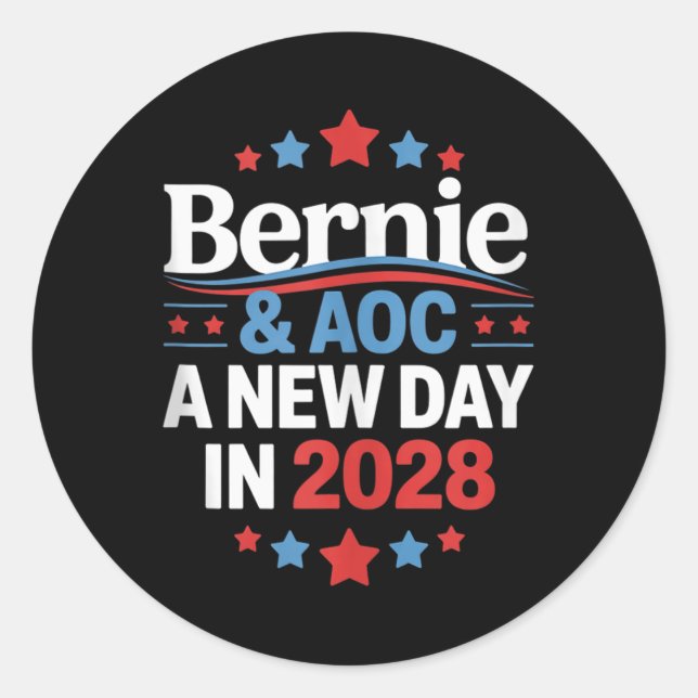 Bernie Sanders And Aoc 2028 For President Campaign Classic Round Sticker (Front)