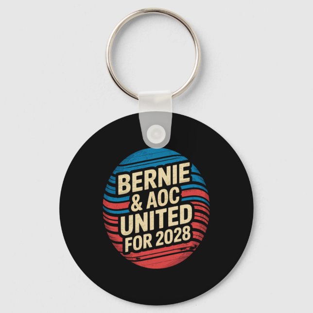 Bernie Sanders And Aoc 2028 For President Campaign Key Ring (Front)