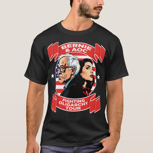 Bernie Sanders & AOC Fighting Oligarchy Fight Tour T-Shirt (Front)