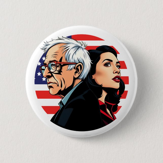 Bernie Sanders & AOC Fighting Oligarchy Tour Fight 6 Cm Round Badge (Front)