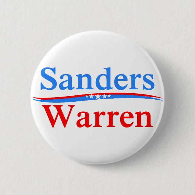 BERNIE SANDERS - ELIZABETH WARREN 2016 PRESIDENT 6 CM ROUND BADGE (Front)