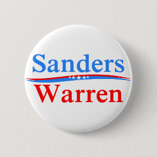 BERNIE SANDERS - ELIZABETH WARREN 2016 PRESIDENT 6 CM ROUND BADGE