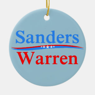 BERNIE SANDERS - ELIZABETH WARREN 2016 PRESIDENT CERAMIC ORNAMENT