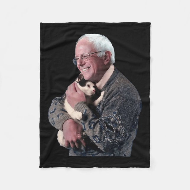 Bernie Sanders Hugging Cat Shirt Cute Animal Lover Fleece Blanket (Front)