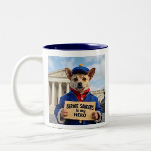 Bernie Sanders Is MY hero Corgi protester Two-Tone Coffee Mug
