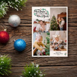 Berries 4 Photos Merry Christmas Happy New Year Holiday Card<br><div class="desc">Traditional Christmas photo card with Merry Christmas and a happy New Year with four photos of your family and greenery and red berries.</div>