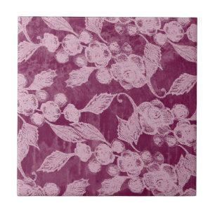 Berries and Blossoms Purple Floral Pattern Ceramic Tile