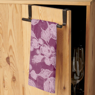 Berries and Blossoms Purple Floral Pattern Tea Towel