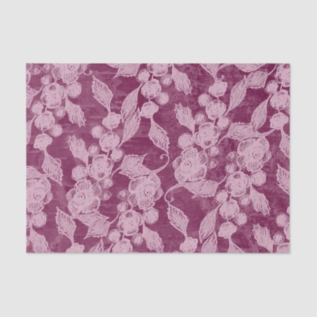 Berries and Blossoms Purple Floral Pattern  Tissue Paper (Front)