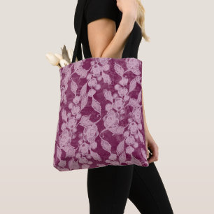 Berries and Blossoms Purple Floral Pattern Tote Bag