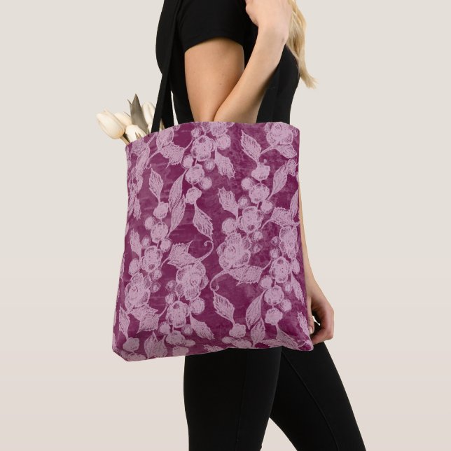 Berries and Blossoms Purple Floral Pattern  Tote Bag (Close Up)