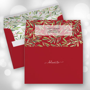 Berries and Branch Christmas Holiday 5x7 Red Envelope