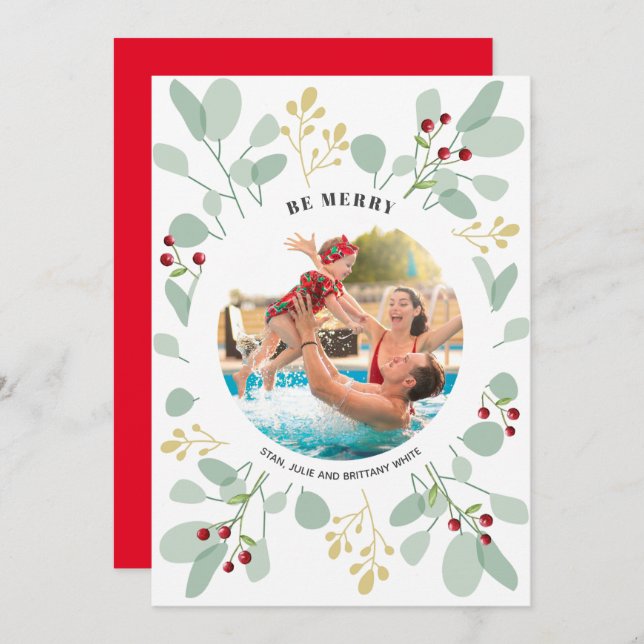 Berries and Eucalyptus Christmas Photo Holiday Card (Front/Back)