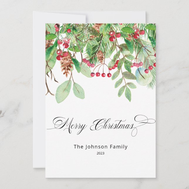 Berries and Greenery Christmas Holiday Card (Front)