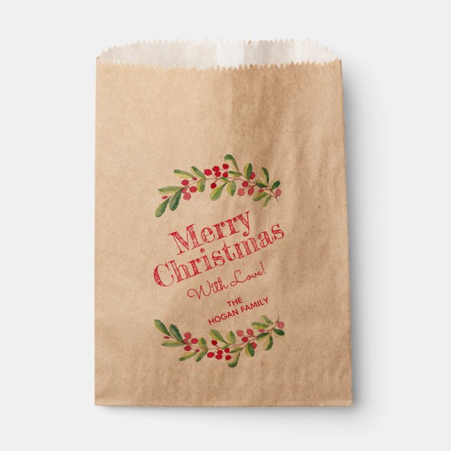 Berries and Greenery Christmas Holiday Favour Bag (Front)