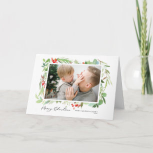 Berries and Greenery Frame Merry Christmas Photo Holiday Card
