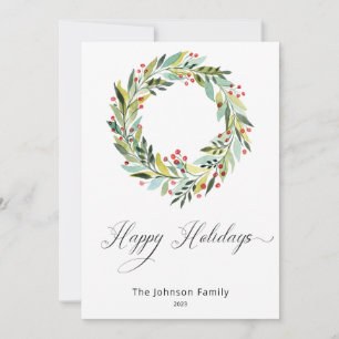 Berries and Greenery Wreath Holiday Card
