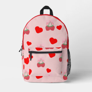 berries and hearts pink and red printed backpack