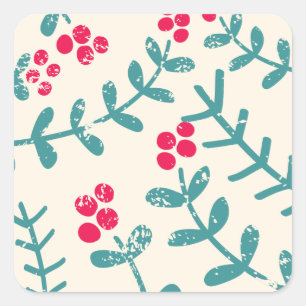 berries and leaves patterned square sticker